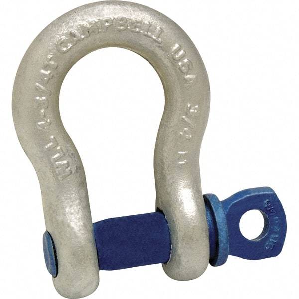 Campbell - 5/8" Nominal Chain Size, 3.25 Ton Carbon Steel Screw Anchor Shackle - 5/8" Pin Diam, 1-1/16" Wide Inside Jaw, 1-9/16" Inside Width, 1-7/16" Max Body Thickness - First Tool & Supply