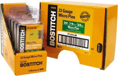 Stanley Bostitch - 23 Gauge 0.0281" Shank Diam 3/4" Long Pin Nails for Power Nailers - Steel, Bright Finish, Smooth Shank, Straight Stick Adhesive Collation, Round Head, Diamond Point - First Tool & Supply