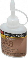 3M - 1 oz Bottle Clear Instant Adhesive - Series CA-8, 5 to 40 sec Fixture Time, 24 hr Full Cure Time, Bonds to Cardboard, Cork Board, Fabric, Fiberglass, Foam, Metal, Paper, Plastic, Rubber & Vinyl - First Tool & Supply