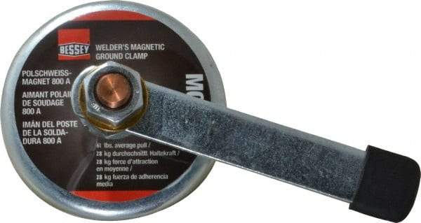 Bessey - 800 Amps Grounding Capacity, 3-1/2" Diam, 2" High, 55 Lb Max Pull Force, Magnetic Welding & Fabrication Ground Clamp - 55 Lb Average Pull Force, 3-1/2" Long, Round Cup Magnet, Copper Stud - First Tool & Supply