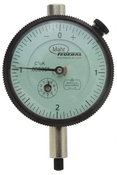 Mahr - 0.05" Range, 0-10-0 Dial Reading, 0.001" Graduation Dial Drop Indicator - 2-3/4" Dial, 0.02" Range per Revolution, 0.001" Accuracy, Revolution Counter - First Tool & Supply