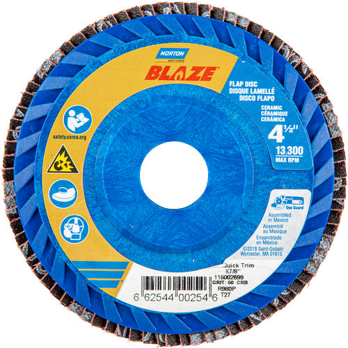 ‎4-1/2 × 7/8″ Blaze Plastic Flat Flap Disc Type 27 60 Grit R980P Premium Ceramic Alumina - First Tool & Supply