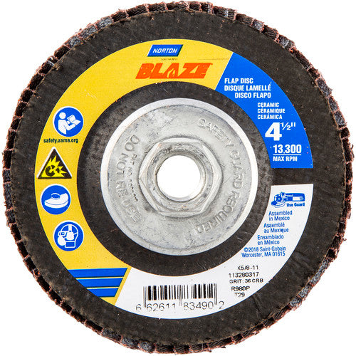 ‎4-1/2 × 5/8 - 11″ Blaze Fiberglass Conical Flap Disc Type 29 36 Grit R980P Premium Ceramic Alumina - First Tool & Supply