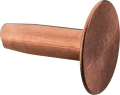 Made in USA - #10 Wire Body Diam, Flat Copper Belt Rivet with Washer - 1/2" Length Under Head, 7/16" Head Diam - First Tool & Supply