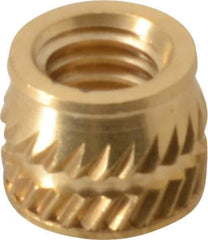 E-Z LOK - #10-32, 0.267" Small to 0.277" Large End Hole Diam, Brass Single Vane Tapered Hole Threaded Insert - 0.296" Insert, 0.272" Pilot Diam, 0.225" OAL, 0.159" Min Wall Thickness - First Tool & Supply