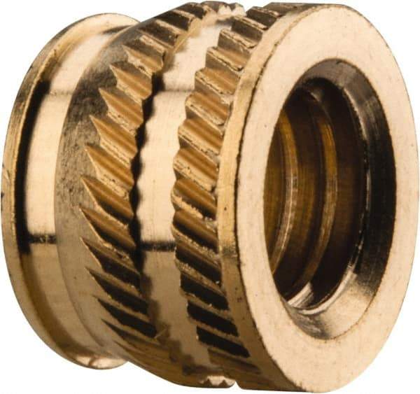 E-Z LOK - 5/16-18, 0.431" Small to 0.448" Large End Hole Diam, Brass Single Vane Tapered Hole Threaded Insert - 15/32" Insert, 0.439" Pilot Diam, 0.335" OAL, 0.245" Min Wall Thickness - First Tool & Supply