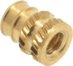 E-Z LOK - #4-40, 0.141" Small to 0.159" Large End Hole Diam, Brass Double Vane Tapered Hole Threaded Insert - 0.172" Insert, 0.144" Pilot Diam, 7/32" OAL, 0.093" Min Wall Thickness - First Tool & Supply