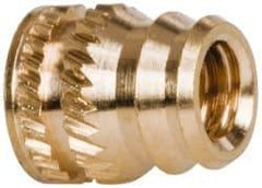 E-Z LOK - #6-32, 0.185" Small to 0.206" Large End Hole Diam, Brass Double Vane Tapered Hole Threaded Insert - 0.22" Insert, 0.19" Pilot Diam, 1/4" OAL, 0.116" Min Wall Thickness - First Tool & Supply