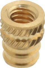 E-Z LOK - #8-32, 0.208" Small to 0.234" Large End Hole Diam, Brass Double Vane Tapered Hole Threaded Insert - 1/4" Insert, 0.212" Pilot Diam, 5/16" OAL, 0.133" Min Wall Thickness - First Tool & Supply