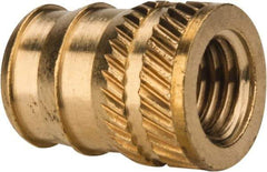 E-Z LOK - 1/4-28, 0.321" Small to 0.363" Large End Hole Diam, Brass Double Vane Tapered Hole Threaded Insert - 3/8" Insert, 0.332" Pilot Diam, 1/2" OAL, 0.194" Min Wall Thickness - First Tool & Supply