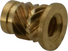 E-Z LOK - #4 40 UNC, 0.181" Diam, Brass Headed Heat Installed Threaded Insert - 0.157" Hole, 1/4" OAL x 0.021" High, 0.218" Head Diam - First Tool & Supply