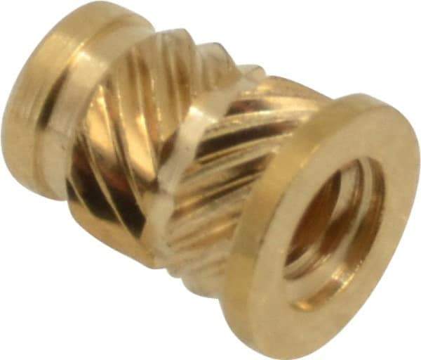 E-Z LOK - #6 32 UNC, 0.214" Diam, Brass Headed Heat Installed Threaded Insert - 0.189" Hole, 0.311" OAL x 0.027" High, 1/4" Head Diam - First Tool & Supply