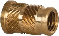 E-Z LOK - 1/4 28 UNF, 0.341" Diam, Brass Headed Heat Installed Threaded Insert - 0.315" Hole, 0.553" OAL x 0.05" High, 3/8" Head Diam - First Tool & Supply