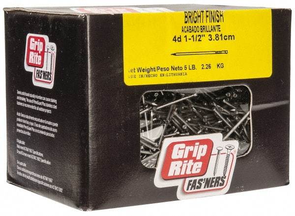 Value Collection - 4D, 15 Gauge, 1-1/2" OAL Finishing Nails - Smooth Shank, Grade 2 Steel, Bright Finish - First Tool & Supply