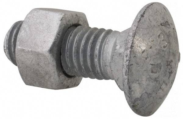 Value Collection - 1/2-13 UNC 1-1/2" Length Under Head, Standard Square Neck, Carriage Bolt - 1006-1050 Steel, Galvanized Zinc-Plated Finish - First Tool & Supply