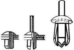 Made in USA - Round Head Nylon Push Mount Blind Rivet - Nylon Mandrel, 0.093" to 0.35" Grip, 0.38" Head Diam, 0.187" Max Hole Diam, 0.45" Length Under Head, 1/8" Body Diam - First Tool & Supply