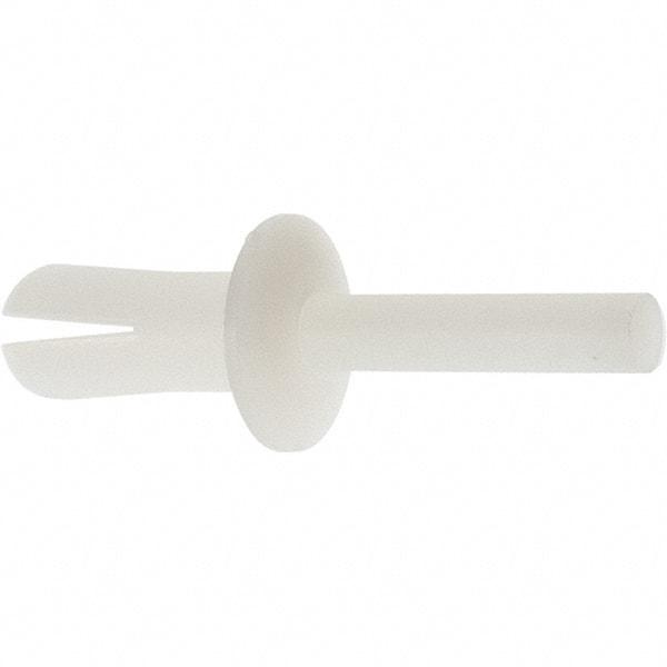 Made in USA - Truss Head Nylon Push Mount Blind Rivet - Nylon Mandrel, 0.281" to 1/2" Grip, 0.468" Head Diam, 1/4" Max Hole Diam, 0.62" Length Under Head, 0.15" Body Diam - First Tool & Supply