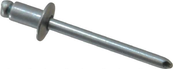 RivetKing - Size 62 Dome Head Steel Open End Blind Rivet - Steel Mandrel, 0.02" to 1/8" Grip, 3/8" Head Diam, 0.192" to 0.196" Hole Diam, 0.325" Length Under Head, 3/16" Body Diam - First Tool & Supply