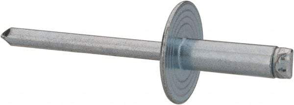 RivetKing - Size 66 Large Flange Dome Head Steel Open End Blind Rivet - Steel Mandrel, 0.251" to 3/8" Grip, 5/8" Head Diam, 0.192" to 0.196" Hole Diam, 0.575" Length Under Head, 3/16" Body Diam - First Tool & Supply