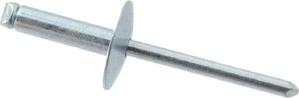 RivetKing - Size 68 Large Flange Dome Head Steel Open End Blind Rivet - Steel Mandrel, 0.376" to 1/2" Grip, 5/8" Head Diam, 0.192" to 0.196" Hole Diam, 0.7" Length Under Head, 3/16" Body Diam - First Tool & Supply