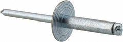 RivetKing - Size 610 Large Flange Dome Head Steel Open End Blind Rivet - Steel Mandrel, 0.501" to 5/8" Grip, 5/8" Head Diam, 0.192" to 0.196" Hole Diam, 0.825" Length Under Head, 3/16" Body Diam - First Tool & Supply