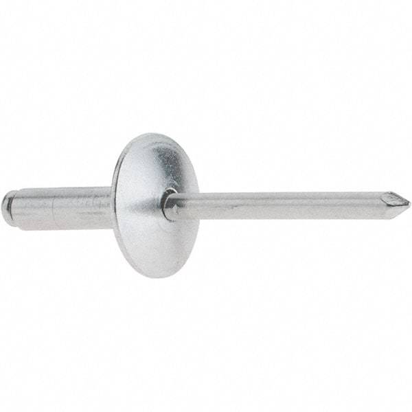 RivetKing - Size 68 Large Flange Dome Head Aluminum Open End Blind Rivet - Aluminum Mandrel, 0.376" to 1/2" Grip, 5/8" Head Diam, 0.192" to 0.196" Hole Diam, 0.7" Length Under Head, 3/16" Body Diam - First Tool & Supply