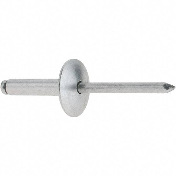 RivetKing - Size 610 Large Flange Dome Head Aluminum Open End Blind Rivet - Aluminum Mandrel, 0.501" to 5/8" Grip, 5/8" Head Diam, 0.192" to 0.196" Hole Diam, 0.825" Length Under Head, 3/16" Body Diam - First Tool & Supply