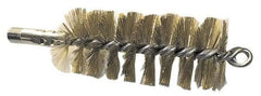 Schaefer Brush - 4-1/2" Brush Length, 3-1/4" Diam, Double Stem, Single Spiral Tube Brush - 8" Long, Brass, 1/4" NPSM Male Connection - First Tool & Supply