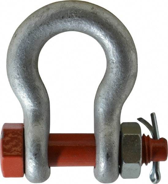 Campbell - 1/2" Nominal Chain Size, 3.33 Ton Alloy Steel Bolt Anchor Shackle - 1/2" Diam, 5/8" Pin Diam, 1-15/16" High x 13/16" Wide Inside Jaw, 1-1/4" Inside Width, 1-1/4" Max Body Thickness - First Tool & Supply