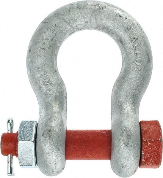 Campbell - 1" Nominal Chain Size, 12.5 Ton Alloy Steel Bolt Anchor Shackle - 1" Diam, 1-1/8" Pin Diam, 3-3/4" High x 1-11/16" Wide Inside Jaw, 2-1/2" Inside Width, 2-3/8" Max Body Thickness - First Tool & Supply