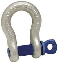 Campbell - 1-3/4" Nominal Chain Size, 25. Ton Carbon Steel Bolt Anchor Shackle - 1-3/4" Diam, 2" Pin Diam, 7" High x 2-7/8" Wide Inside Jaw, 4-3/4" Inside Width, 4" Max Body Thickness - First Tool & Supply