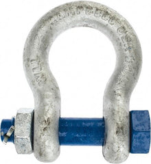 Campbell - 1-1/4" Nominal Chain Size, 12 Ton Carbon Steel Bolt Anchor Shackle - 1-1/4" Diam, 1-1/4" Pin Diam, 4-1/2" High x 2" Wide Inside Jaw, 3-1/4" Inside Width, 3" Max Body Thickness - First Tool & Supply