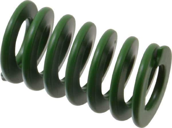 Associated Spring Raymond - 25mm Hole Diam, 12.5mm Rod Diam, 1-3/4" Free Length, Green Die Spring - 952.2 N Max Deflection, 18mm Max Deflection, Light Duty, Chromium Alloy Steel - First Tool & Supply