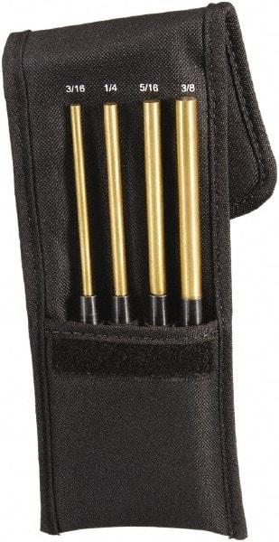 Starrett - 4 Piece, 3/16 to 3/8", Pin Punch Set - Round Shank, Brass, Comes in Pouch - First Tool & Supply