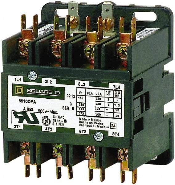 Square D - 4 Pole, 30 Amp Inductive Load, Definite Purpose Contactor - 40 Amp Resistive Rating - First Tool & Supply