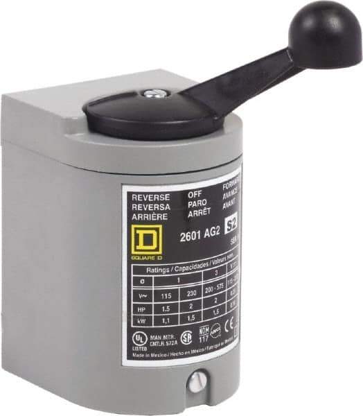 Square D - NEMA, Enclosed Manual Motor Starter - 1-1/2 hp at 115 VAC, 2 hp at 200 VAC, 2 hp at 230 VAC & 2 hp at 575 VAC, CSA LR25490 Class 3211 05, NEMA 1 & UL Listed File E42243 CCN NLRV - First Tool & Supply