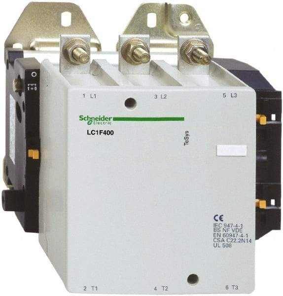 Schneider Electric - 3 Pole, 120 Coil VAC, 400 Amp at 440 VAC, Nonreversible IEC Contactor - Bureau Veritas, CCC, CSA, DNV, EN/IEC 60947-1, EN/IEC 60947-4-1, GL, JEM 1038, LROS, RINA, RMRoS, RoHS Compliant, UL Listed - First Tool & Supply