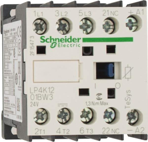 Schneider Electric - 3 Pole, 24 Coil VDC, 12 Amp at 440 VAC, 16 Amp at 690 VAC and 20 Amp at 440 VAC, Nonreversible IEC Contactor - BS 5424, CSA, IEC 60947, NF C 63-110, RoHS Compliant, UL Listed, VDE 0660 - First Tool & Supply