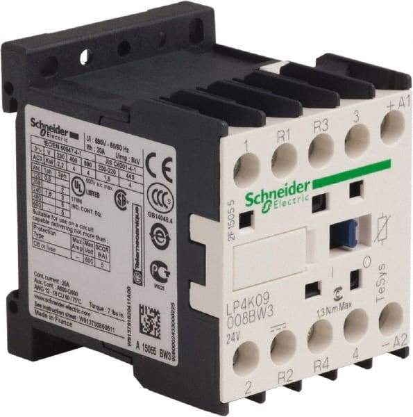 Schneider Electric - 4 Pole, 24 Coil VDC, 16 Amp at 690 VAC and 20 Amp at 440 VAC, Nonreversible IEC Contactor - BS 5424, CSA, IEC 60947, NF C 63-110, RoHS Compliant, UL Listed, VDE 0660 - First Tool & Supply