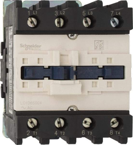 Schneider Electric - 4 Pole, 110 Coil VAC at 50/60 Hz, 80 Amp, Nonreversible IEC Contactor - 1 Phase hp: 10 at 230/240 VAC, 5 at 115 VAC, 3 Phase hp: 20 at 200/208 VAC, 20 at 230/240 VAC, 50 at 460/480 VAC, 50 at 575/600 VAC - First Tool & Supply