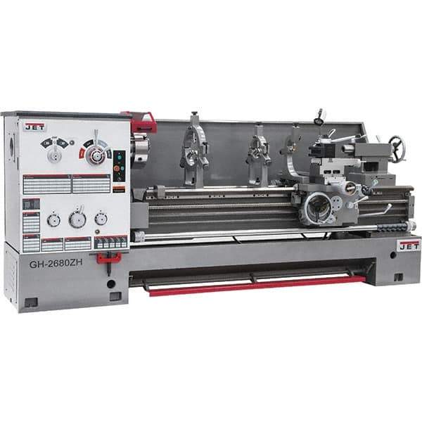 Jet - 26" Swing, 40" Between Centers, 230/460 Volt, Triple Phase Engine Lathe - 6MT Taper, 10 hp, 36 to 1,800 RPM, 4-1/8" Bore Diam - First Tool & Supply