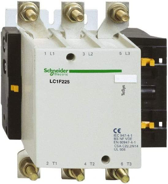 Schneider Electric - 3 Pole, 24 Coil VDC, 225 Amp at 440 VAC, Nonreversible IEC Contactor - Bureau Veritas, CCC, CSA, DNV, EN/IEC 60947-1, EN/IEC 60947-4-1, GL, JEM 1038, LROS, RINA, RMRoS, RoHS Compliant, UL Listed - First Tool & Supply