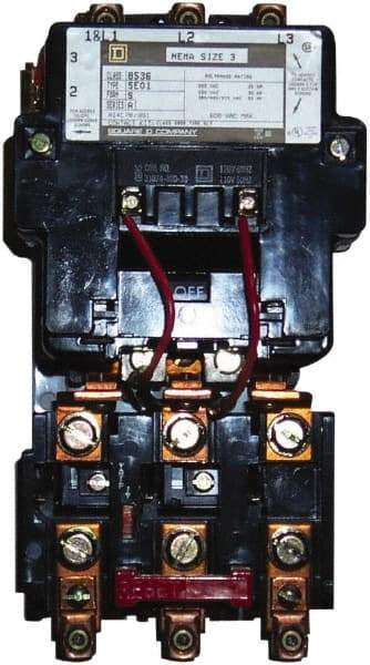 Square D - 440 Coil VAC at 50 Hz, 480 Coil VAC at 60 Hz, 90 Amp, NEMA Size 3, Nonreversible Open Enclosure NEMA Motor Starter - 3 Phase hp: 25 at 200 VAC, 30 at 230 VAC, 50 at 460 VAC, 50 at 575 VAC - First Tool & Supply