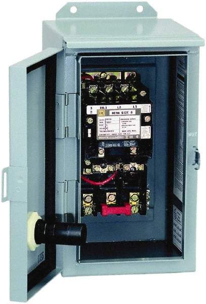 Square D - 3 Pole, 440 Coil VAC at 50 Hz and 480 Coil VAC at 60 Hz, 45 Amp NEMA Contactor - NEMA 12 Enclosure, 50 Hz at 440 VAC and 60 Hz at 480 VAC - First Tool & Supply