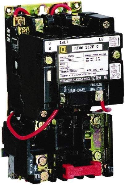 Square D - 110 Coil VAC at 50 Hz, 120 Coil VAC at 60 Hz, 18 Amp, Nonreversible Open Enclosure NEMA Motor Starter - 1 Phase hp: 1 at 115 VAC, 2 at 230 VAC, 3 Phase hp: 1 at 115 VAC, 2 at 230 VAC - First Tool & Supply