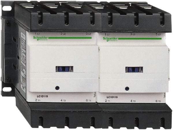 Schneider Electric - 3 Pole, 120 Coil VAC at 50/60 Hz, 150 Amp at 440 VAC, Reversible IEC Contactor - 3 Phase hp: 100 at 460/480 VAC, 125 at 575/600 VAC, 40 at 200/208 VAC, 50 at 230/240 VAC - First Tool & Supply