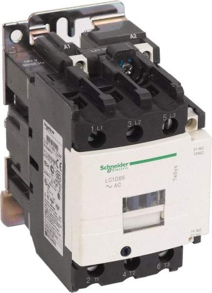 Schneider Electric - 3 Pole, 200 Coil VAC at 60 Hz, 65 Amp at 440 VAC and 80 Amp at 440 VAC, Nonreversible IEC Contactor - 1 Phase hp: 10 at 230/240 VAC, 5 at 115 VAC, 3 Phase hp: 20 at 200/208 VAC, 20 at 230/240 VAC, 50 at 460/480 VAC, 50 at 575/600 VAC - First Tool & Supply