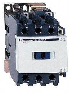 Schneider Electric - 3 Pole, 24 Coil VDC, 50 Amp at 440 VAC and 80 Amp at 440 VAC, Nonreversible IEC Contactor - 1 Phase hp: 3 at 115 VAC, 7.5 at 230/240 VAC, 3 Phase hp: 15 at 200/208 VAC, 15 at 230/240 VAC, 40 at 460/480 VAC, 40 at 575/600 VAC - First Tool & Supply