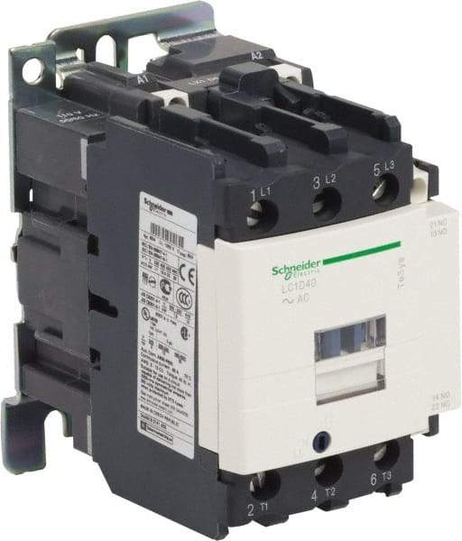 Schneider Electric - 3 Pole, 24 Coil VAC at 50/60 Hz, 40 Amp at 440 VAC and 60 Amp at 440 VAC, Nonreversible IEC Contactor - 1 Phase hp: 3 at 115 VAC, 5 at 230/240 VAC, 3 Phase hp: 10 at 200/208 VAC, 10 at 230/240 VAC, 30 at 460/480 VAC, 30 at 575/600 VAC - First Tool & Supply