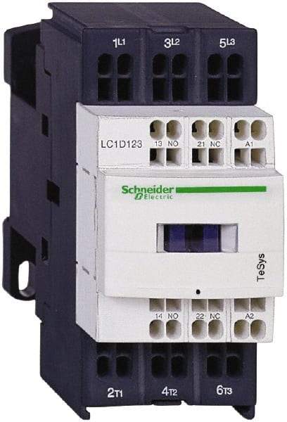 Schneider Electric - 3 Pole, 24 Coil VDC, 18 Amp at 440 VAC and 25 Amp at 440 VAC, Nonreversible IEC Contactor - 1 Phase hp: 1 at 115 VAC, 3 at 230/240 VAC, 3 Phase hp: 10 at 460/480 VAC, 15 at 575/600 VAC, 5 at 200/208 VAC, 5 at 230/240 VAC - First Tool & Supply